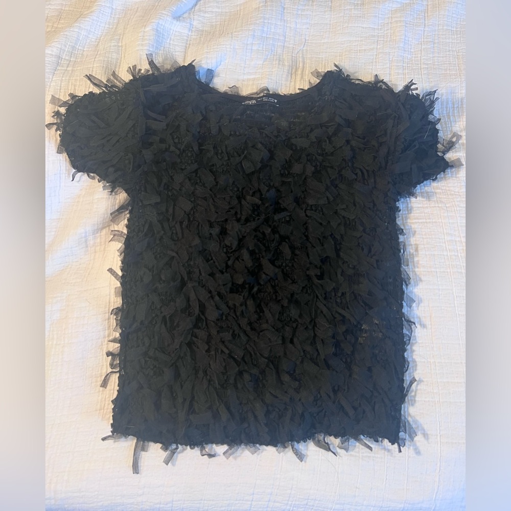 NWOT Black fringe Zara top